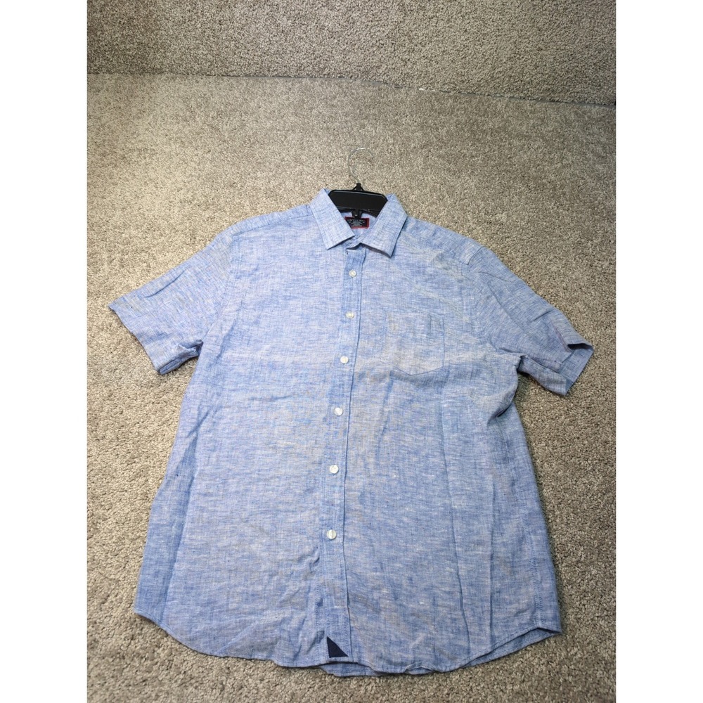 UNTUCKit Mens Medium Light Blue 100% Linen Short Sleeve Button Down Shirt